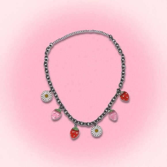 Strawberry Flower Charm Necklace - Picture 1 of 5